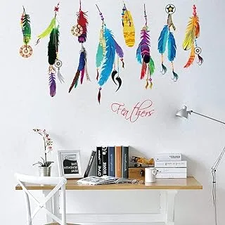 BPA® Coloured feathers stickers Removable for Living Room Bedroom Home Decoration Wall Decal