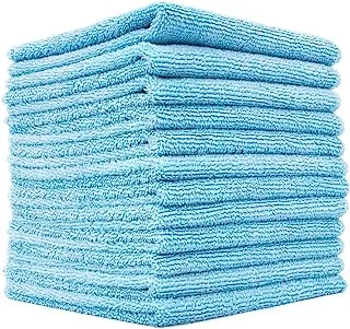 The Rag Company - Premium All-Purpose Microfiber Terry Cleaning Towels - Commercial Grade, Highly Absorbent, Lint-Free, Streak-Free, Kitchens, Bathrooms, 365gsm, 12in x 12in, Light Blue (12-Pack)