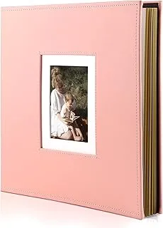 Golden State Art, Overall Size 12.8x13.2 Self-Adhesive Magnetic Photo Album DIY Scrapbook for Various Size Pictures -Leather Cover (Pink,40 Pages/20 Sheets,1 Rectangle Cover Opening)