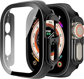 حافظة AWH مكونة من قطعتين واقي شاشة مدمج من الزجاج المقوى متوافق مع ساعة Apple Watch Ultra 49 مم، حافظة صلبة من البولي كربونات مع واقي شاشة لـ iwatch 49 مم، غطاء حماية عام - أسود (42 مم)