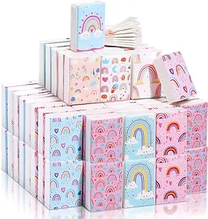 100 Pack Rainbow Designed Facial Tissues Individually Packed Pocket Pack Bulk Boho Travel Tissues Pocket Tissues for Travel Wedding Birthday Party Daily Use Wipes, 3 Ply, 8 Sheets, 10 Designs