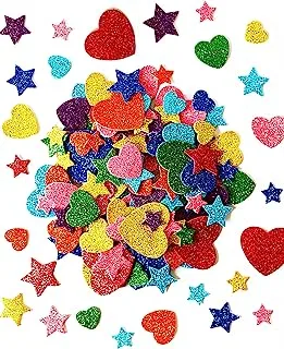 450 Pieces Colorful Glitter Foam Stickers Self Adhesive Stars Mini Heart Shapes Glitter Stickers, Kid's Arts Craft Supplies Greeting Cards Stars Shapes Foam Stickers