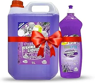 Ecolyte+ Platinum Antibacterial dishwashing Liquid Soap Detergent and Perfect Shine, all-purpose cleaner, Leaves No Residue, Kitchen Cleaner, Removes grease & oil, 1 Liter & 5 Liter (Lavender)