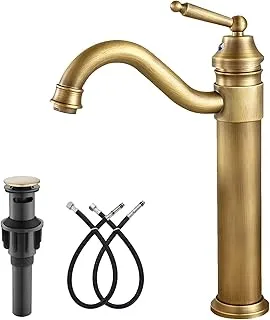 Antique Brass Single Handle Bathroom Sink Faucet Brushed Brass Long Reach Bathroom Faucet Mixer Tap Brushed Brass Pop Up Drain With Overflow Included Hot And Cold Water