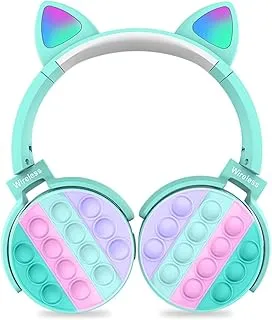 AWH Bluetooth Headphones For Kids, Cat Ear Headphones, Pop It Bluetooth Headphones For Girls, Cat Headphones With Mic Over-Ear For School/Tablet/PC - BLUE