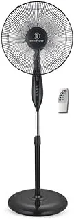 Westpoint Pedestal Stand Fan with Remote Control, 16 inch, 3D Oscillation Directions, 3 Speed Levels & Adjustable Height, 5 Leaf Blade, Best for Home & Office, BLACK WSUS-1619RCN