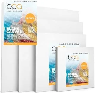 BPA® Assorted Square Canvas Panel Stretched Blank Canvas Board Primed Artist Boards 100% Cotton for Oil Paint Acrylic Painting Acid Free White Painting Panel 6 x 6/8 x 8/10 x 10/12 x 12 In - 20 Boards