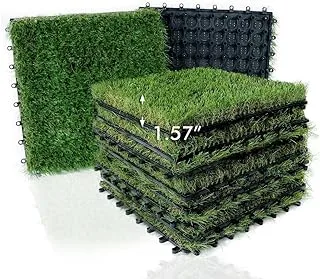 XLX TURF بلاط العشب الاصطناعي المتشابك مجموعة سطح العشب 9 عبوات - 12 بوصة × 12 بوصة عشب اصطناعي صناعي ذاتي التصريف حصيرة ديكور للأرضيات للكلاب الأليفة في الأماكن المغلقة والخارجية