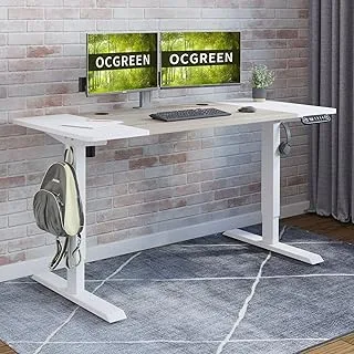 Height adjustable desk Electric desk height adjustable with 2 times telescopic table top with memory control, junction board (140x60CM, White)