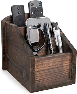 BARGIFTS Rustic Wood Remote Control Caddy, 3 Slot Office Supply Storage Rack Desktop Organizer TV Remote Caddy (brown)