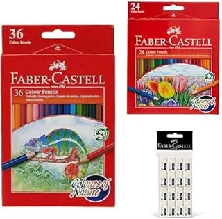 Faber-Castell Colour Pencils 36 + COLOUR PENCILS 24 COLOUR + ERASER SMALL POLY BAG OF 16PC