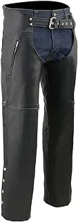 Milwaukee Leather Chaps for Men's Black Prime Leather Zipped Thigh Pocket- Mesh Lined Motorcycle Rider Chap- SH1190-2X-Large