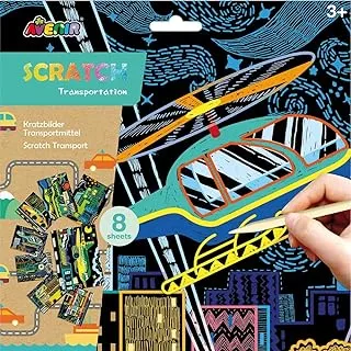 Avenir Scratch Art Kit – Transportation | Unleash Creativity with Vibrant Drawings! 4 Themed Scratch Boards and Scratch Tool | Watch Brilliant Colors Unfold, Engaging Activity for Young Artists 3+