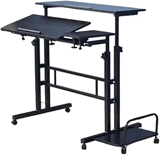 Mobile Standing Desk, Height & Angle Adjustable Stand Up Desk with Wheels, Home Office Computer Workstation Desk, Movable Computer Desk, Table Laptop Cart for Sitting or Standing, Black