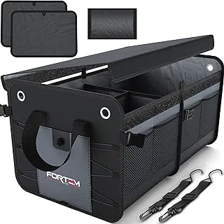 Car Trunk Organizer FORTEM | Heavy Duty Collapsible Cargo Storage | Straps Non-Slip Bottom Strips to Prevent Sliding | 100% Waterproof Bottom | Bonus Micro Fiber Towels