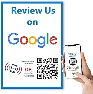 Review Us On Google Sticker - Touchless QR Code and NFC Tag - Two-Sided Social Media Storefront Window Decal - Custom-Designed for Google