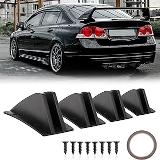 JMTBNO 4pcs Black Curved Shape Rear Bumper Diffuser Universal Shark Fin Spoiler Trim Covers Decoration Set Lip Wing Splitter