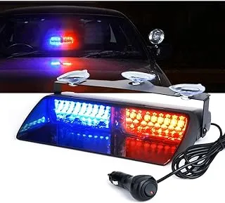 Xprite Red & Blue 16 LED High Intensity LED Law Enforcement Emergency Hazard Warning Strobe Lights for Interior Roof/Dash/Windshield with Suction Cups