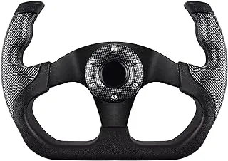 QYMOPAY Universal Racing Steering Wheel, 6 Bolt Anti-Slip Leather and Aluminum Gaming Steering Wheel with Horn Button for Racing/Car Sim Driving/JDM Sports Racing Steering Wheel (Black-grid)