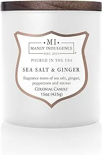 Manly Indulgence Sea Salt & Ginger Scented Jar Candle, Signature Collection, Wood Wick, White, 15 oz - Up to 60 Hours Burn