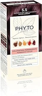 صبغة شعر دائمة Phyto Phytocolor 5.5 بني ماهوجني فاتح مع أصباغ نباتية، تغطية شعر رمادية 100%، خالية من الأمونيا، خالية من PPD، خالية من الموارد