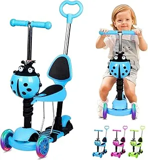 5 in 1 Kids Scooter, 3 Wheels Kick Scooter with LED Flashing Light, Adjustable Removable Handlebar & Seat & Push Handle for 2-8 Years Old Boys and Girls