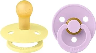 BIBS Colour Pacifiers 2 Pack BPA Free Cherry Shape Nipple Natural Rubber Latex Size 1 (0-6 Months) Sunshine/Violet Sky