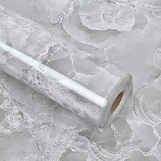 CCT Gray Marble Self-Adhesive Wallpaper,Contact Paper, Oilproof Waterproof Wallpaper for Kitchen Bathroom Peel and Stick Countertop Contact Paper PVC(Gray, 15.7 in×196.8 in)