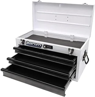 Boxo USA Hand Carry Tool Box 3-Drawer Heavy Duty Steel Toolbox with Lock System (White)