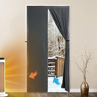 Magnetic Thermal Insulated Door Curtain,Upgraded-Fabric Durable Doorway Curtains,Temporary Door Insulation Cover Keep Warm Winter&Cool Summer,Dark Grey Fabric Door Window Insulation Kit for Winter