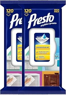 Presto Universal Wet Wipes for Cleaning | 2-in-1 Cloth & Cleaning Liquid | Extra Shine | Convenient Closure | Maxi-Pack, 120 Wipes (Pack of 2, 240 Wipes)