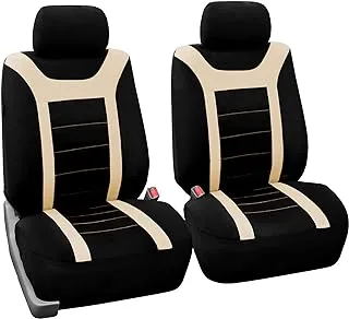 FH Group Car Seat Covers Front Set Beige Cloth - Seat Covers for Low Back Car Seats with Removable Headrest, Universal Fit, Automotive Seat Cover, Airbag Compatible Car Seat Cover for SUV, Sedan, Van