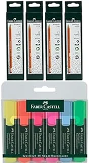 Faber-Castell Pencil With Eraser Tip 12Pcx4 Box + Classic Highlighter Wallet Of 6