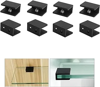 AWEN 8Pcs Square Adjustable Frameless Glass Shelf Bracket Holder, Black Heavy Duty Glass Clamp Clip Support with Screws for Wall Mounted 0.32