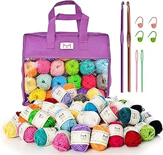 Complete Crochet kit for Beginners| 40 Mini Skeins of Colorful Acrylic Yarn for Crocheting & Knitting (875 yards), Yarn storage Bag, 2 Crochet Hooks, 4 Crochet Stitch Markers, 2 needles & 7 PDF Ebooks