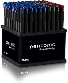 Pentonic Gel Pen Dispenser | Tip Size 0.6 mm | Click Off Mechanism With Black Matte Finish Body | Quick Dry, Waterproof Ink For Smooth Writing Experience | 70 Blue, 20 Black & 10 Red Ink, Pack Of 100