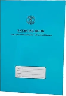 Sadaf Four Line with One Side Plain Exercise Book, 200 Pages, Blue