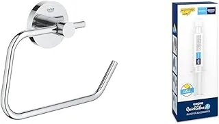 GROHE Start Toilet Roll Holder without Cover & QuickGlue A1 |QuickFix|Screw or Gluewith Quick Glue|Concealed Fastening | Including Screws and Dowels | Size 44 x 119 mm | Chrome