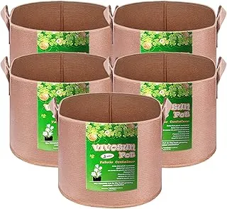 VIVOSUN 5-Pack 5 Gallons Heavy Duty Thickened Nonwoven Fabric Pots Grow Bags with Strap Handles Tan