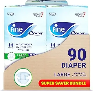 Fine Care Incontinence Unisex Adult Diaper Brief, 6294018808749, Large, waist size 110-156 cm, 90 diapers with Maximum Absorbency and Leak Protection