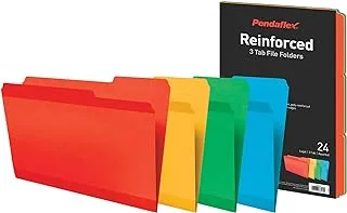 Pendaflex Reinforced File Folders, Extra Durable, Poly Reinforced Edges, Assorted Colors, Legal Size, 1/3 Cut Tabs, 24 Per Pack (86244)