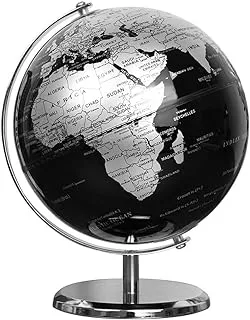 ECVV 14cm Metallic World Globe Political Map Globe - English Map - Educational|Geographic|Modern Desktop Decoration - Stainless Steel Arc Base - School | Home | Office