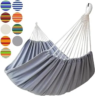 GOCAN 2 Seater Hammock 2 Person Canvas 220 x 150 cm Total Length 330 cm Load 250 kg Garden Outdoor Hammock for Indoor Garden Hammock Double Hammock Cloth Grey