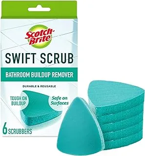 Scotch-Brite Swift Scrub, Bathroom Buildup, Glass Door, Shower and Bath Cleaner, Soap Scum Remover, 3X Faster Than an Eraser Pad, 6 Count