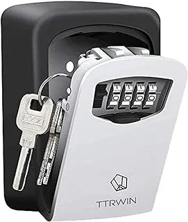 TTRwin Key Lock Box-صندوق الأمان المثبت على الحائط 4 أرقام صندوق تخزين المفاتيح المقاوم للطقس للداخل أو الخارج يحمل ما يصل إلى 5 مفاتيح حامل مفاتيح صندوق آمن