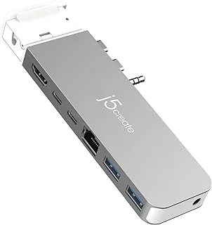 j5create JCD395 4K60 Elite Pro USB4® Hub مع MagSafe® Kit، رمادي فلكي/أبيض