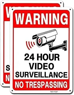 BPA® (2-Pack) HISRAY 24 Hour Video Surveillance Sign, No Trespassing Warning Sign, 10