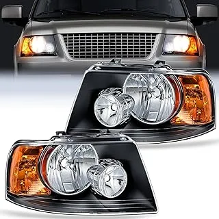 Nilight Headlight Assembly Compatible with 2003 2004 2005 2006 Ford Expedition Headlamps Replacement Black Housing Amber Reflector Clear Lens Driver and Passenger Side, 2 Years Warranty