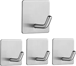 McMola Stick on Hooks, Self Adhesive Hooks Stainless Steel Sticky Hooks Waterproof and Rustproof for Hanging on Wall, Door, Closet, Bathroom, Kitchen, Bedrooms for Towel, Tea Towel, Clothes - 4 Packs