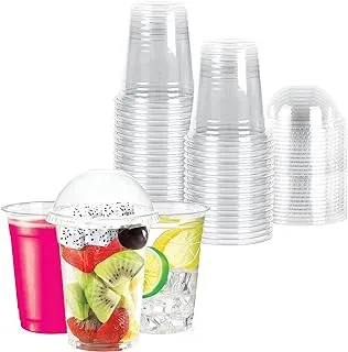 Plastic Cups With Dome Lids – 50 Cups 14oz Clear Plastic Cups Milkshake Cups With Dome Lids with Tight Lid Grip PET Crystal Clear BPA Free Smoothie Cups Khaleej Pack